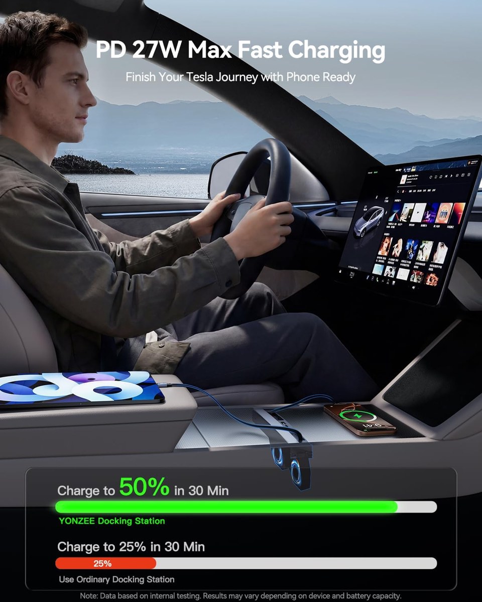YONZEE 4-in-1 Charging Hub for Tesla Center Console