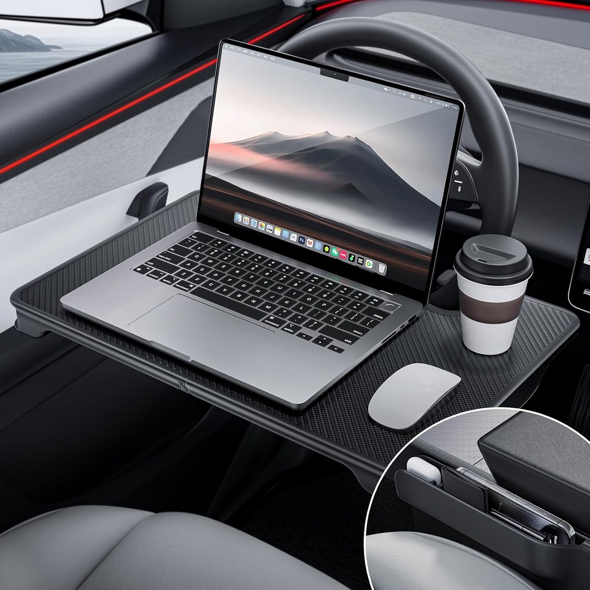 YONZEE 2-in-1 Steering Wheel Desk Tray & Seat Gap Organizer