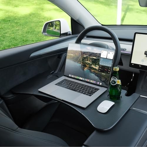 YONZEE Foldable Desk Food Tray for Tesla, Carbon Edition, Upgraded tray