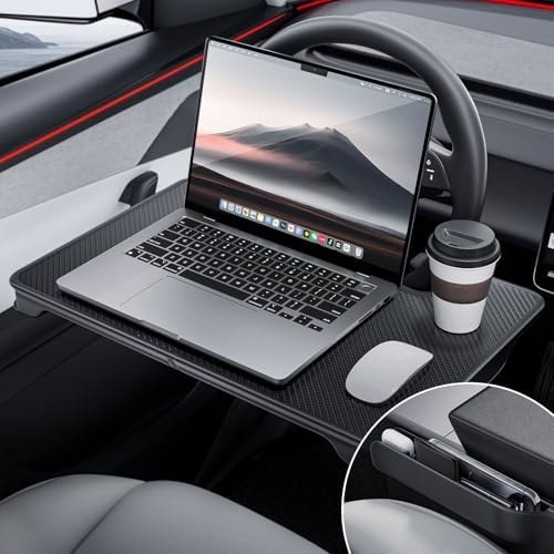 YONZEE 2-in-1 Steering Wheel Desk Tray & Seat Gap Organizer, Orange accent